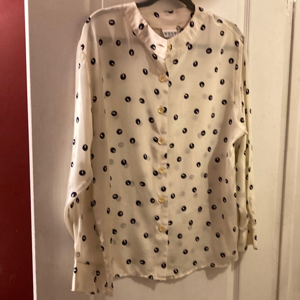 Russ Made N USA Sz 14 off White blouse small collar long sleeves button closure